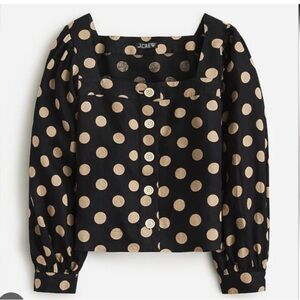 NWT J Crew Square Neck Polka Dot Linen Blouse